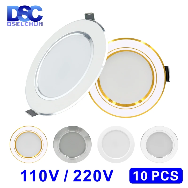 10pcs/lot 110V 220V Led Downlight 5W 9W 12W 15W 18W Recessed Ceiling Light 3/4/5 inch Round Panel Down Light Spotlight