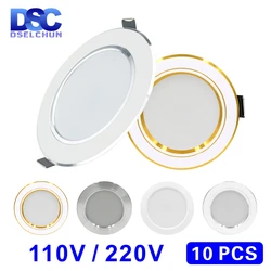 10pcs/lot 110V 220V Led Downlight 5W 9W 12W 15W 18W Recessed Ceiling Light 3/4/5 inch Round Panel Down Light Spotlight