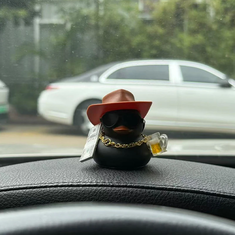 Car Dashboard Decor Graduation Hat Rubber Duck, Car Ducks Ornaments with Mini Hat Necklace Sunglasses - view 3