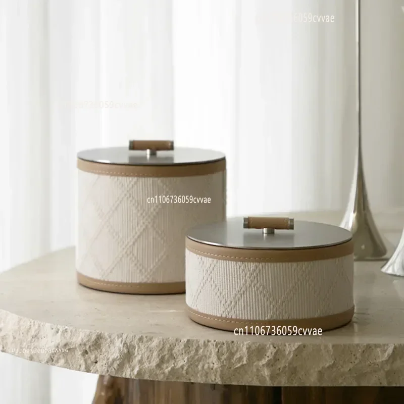 Simple High-grade Leather Storage Box Desktop Finishing Home Jewelry Box Model Room Dustproof With Cover Decoration Ornaments