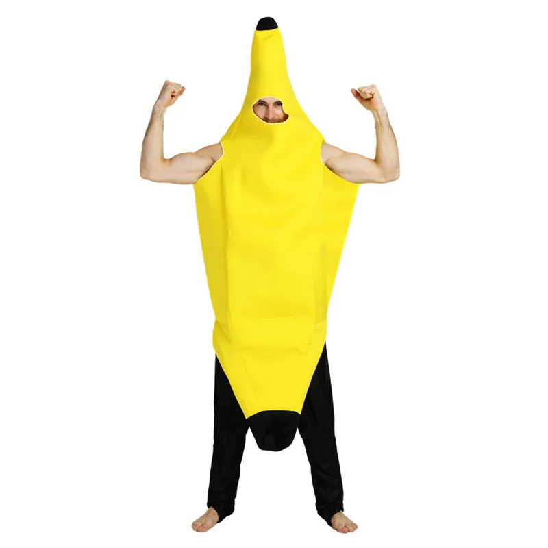 Adult Kids Unisex Funny Banana Cosplay Costume Suit Yellow Halloween Fruit Fancy Party Festival Dance Dress Costume view 2