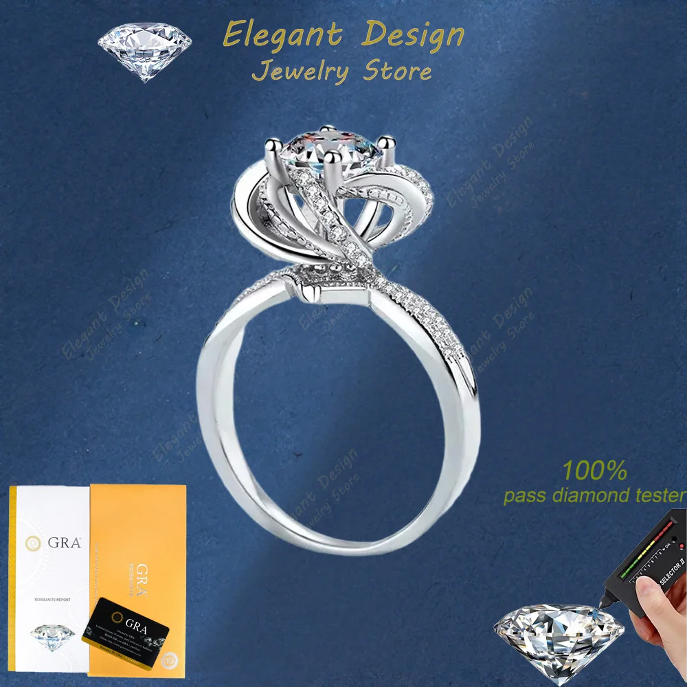 

Elegant Store Spiral Rose 1/2 CT Moissanite Lady Ring, 18K White Gold Simplicity Wedding Band Best Gift for Engagement Proposal