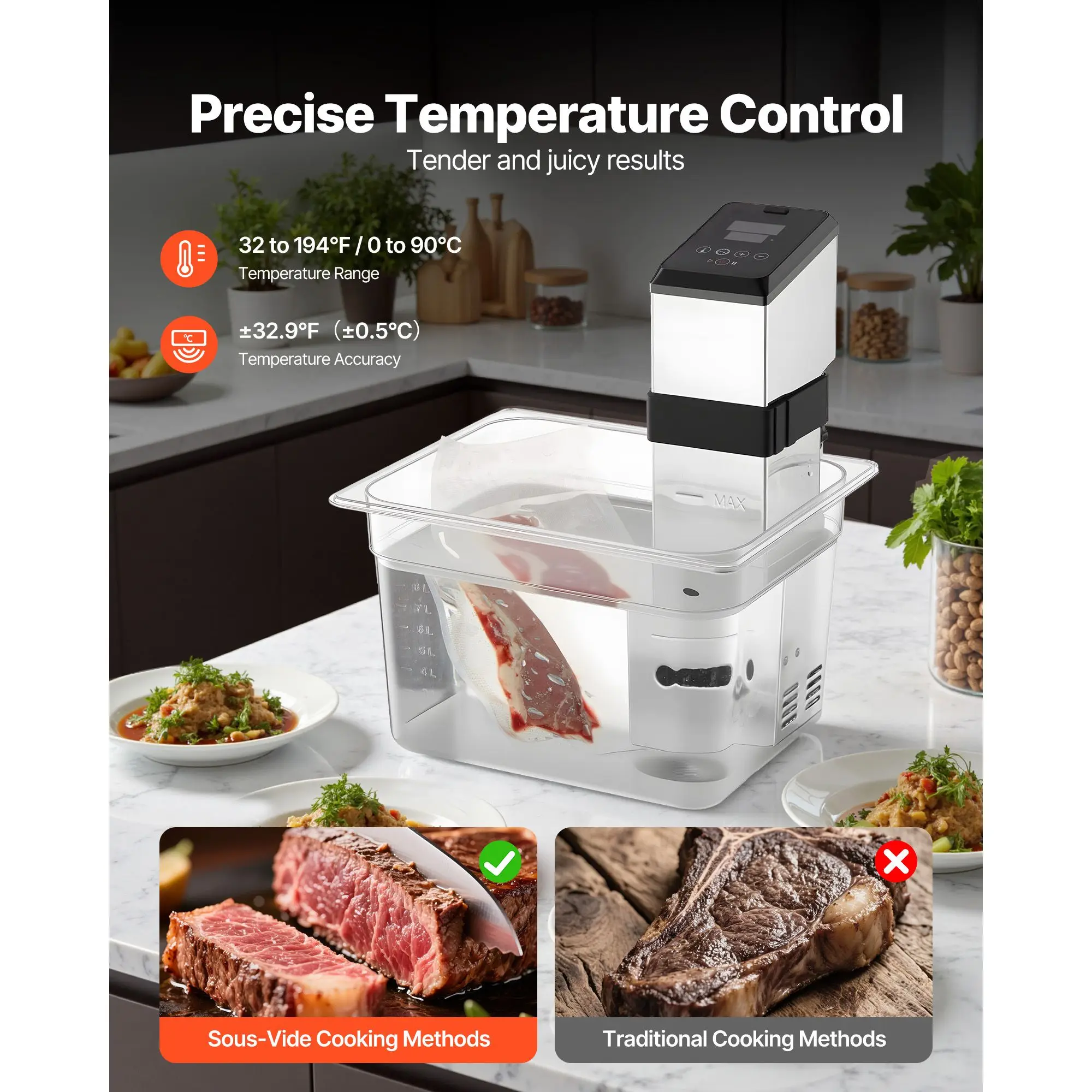 1500W Sous Vide for Precision Cooker LED Digital Display Adjustable Immersion Circulator Slow Cooker & Sous Vide Screw Cl