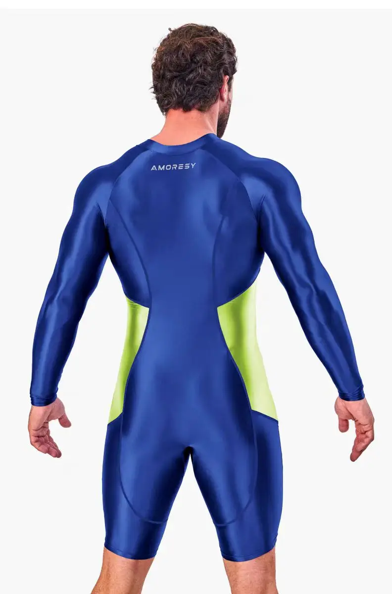 HYRAX-Mono de manga larga para hombre, ropa deportiva ajustada con cremallera frontal, parte para gimnasia y natación