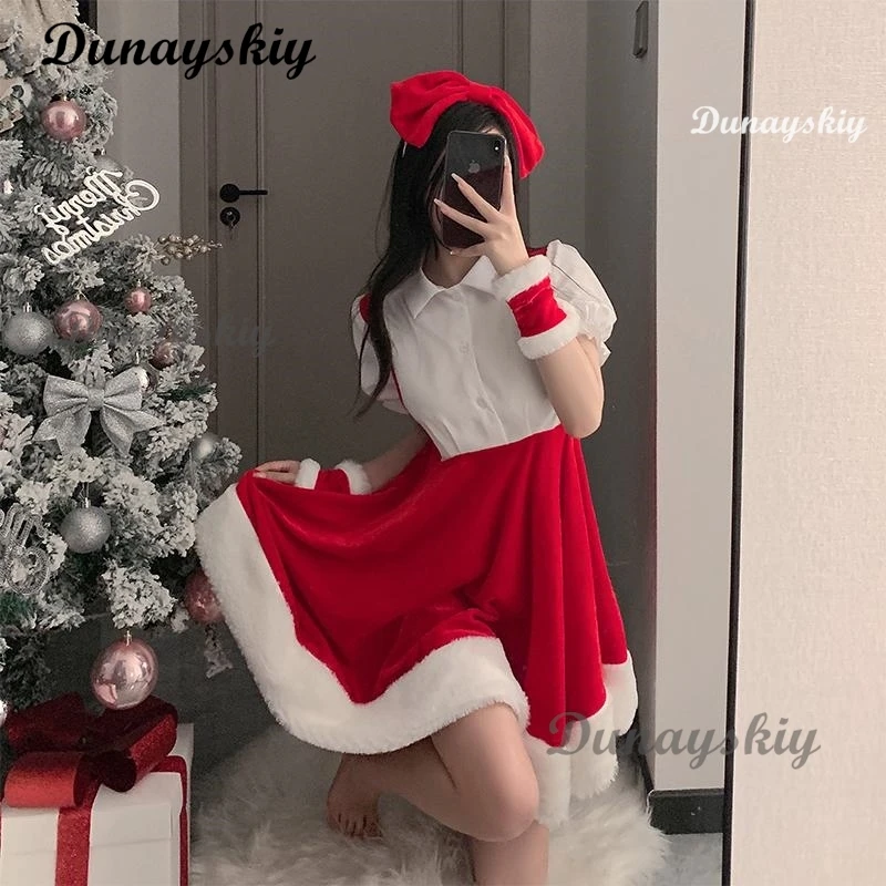 Disfraz de niña conejo Sexy de Navidad para mujer, bata de Papá Noel, traje de uniforme, vestido rojo de Navidad, lencería erótica, traje de pijama