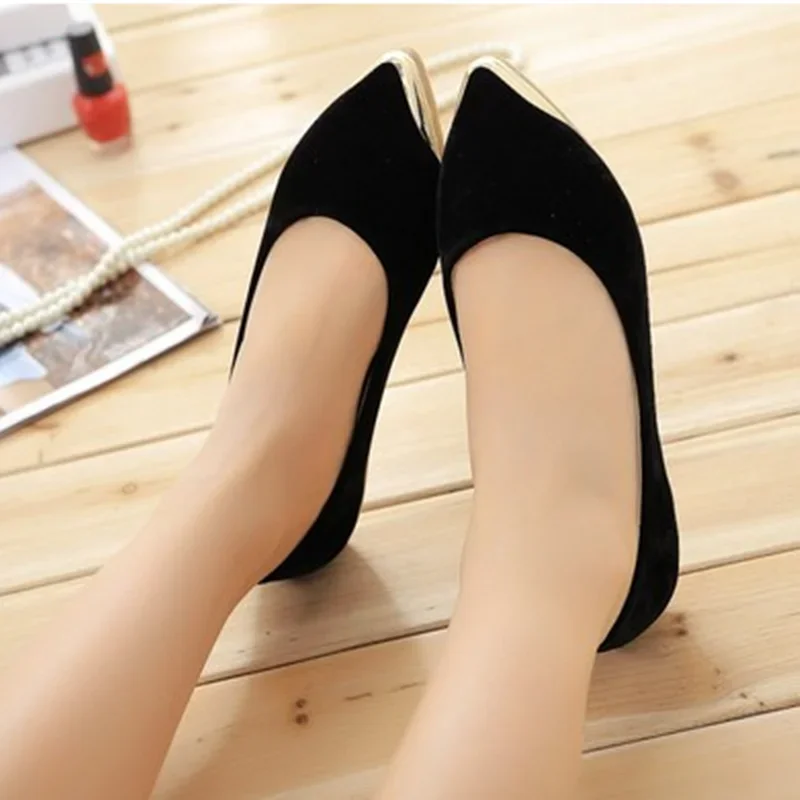 Lady Leopard Printed Fashion Hot Sale Pointy Toe Metal Ballerina Plus Size 48 Low Top Women Single Shoes Leisure Slip-Ons Blacka