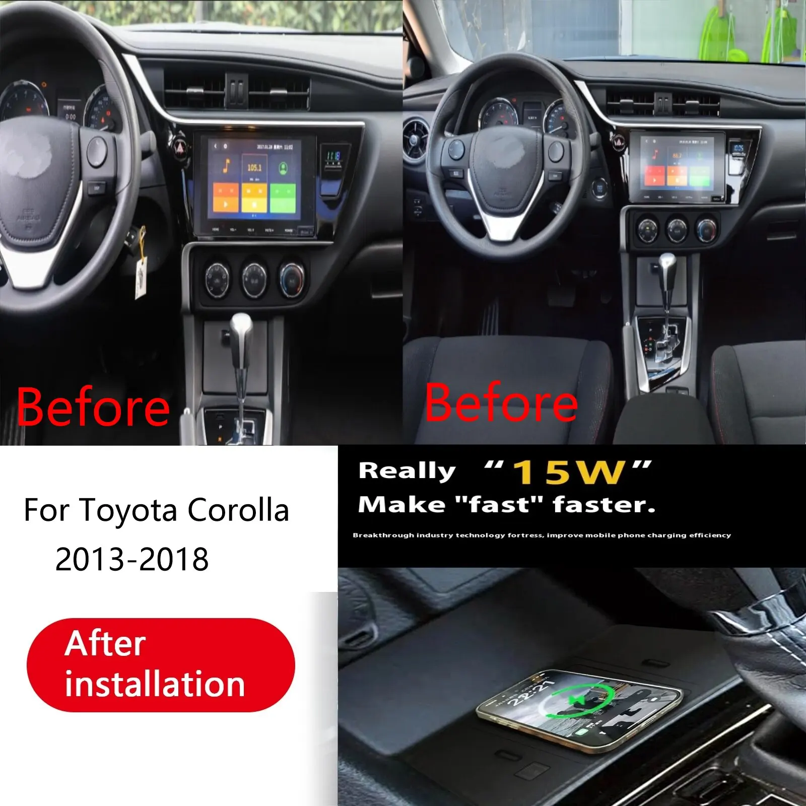 2 DIN The Latest 15W Wireless charger,Special on-board QI phone fast charging panel Car Accessories For Toyota Corolla 2013-2018