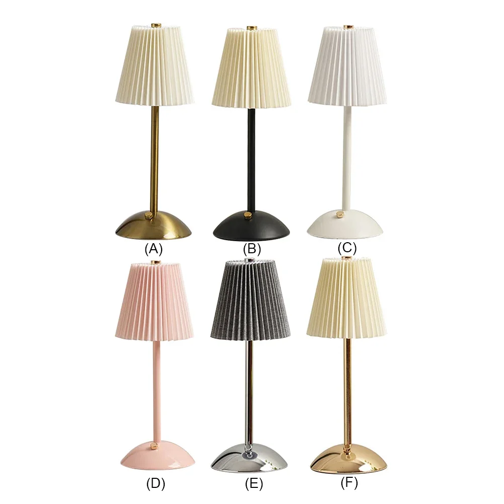 Nordic Decorative Light With Metal Base Pleated Shade Nightstand Lamp Soft Light 3 Colors Dimmable For Living Room Bedroom