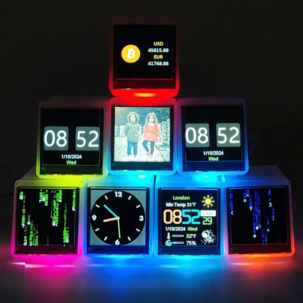 Bitcoin Price Tracker on Mini Size WIFI Weather Station Alarm Clock with Colorful RGB Lights. DIY Album and GIF Animations