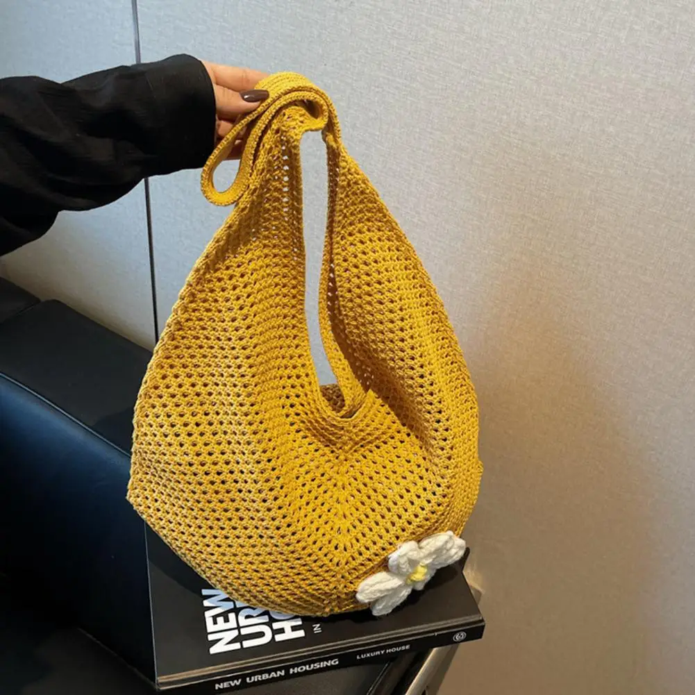 Woven Beach Bag Hollow-Weave Crochet Shoulder Bag Lightweight Boho Tote for Women Summer Holiday Beach Crochet Shoulder Bag 2026