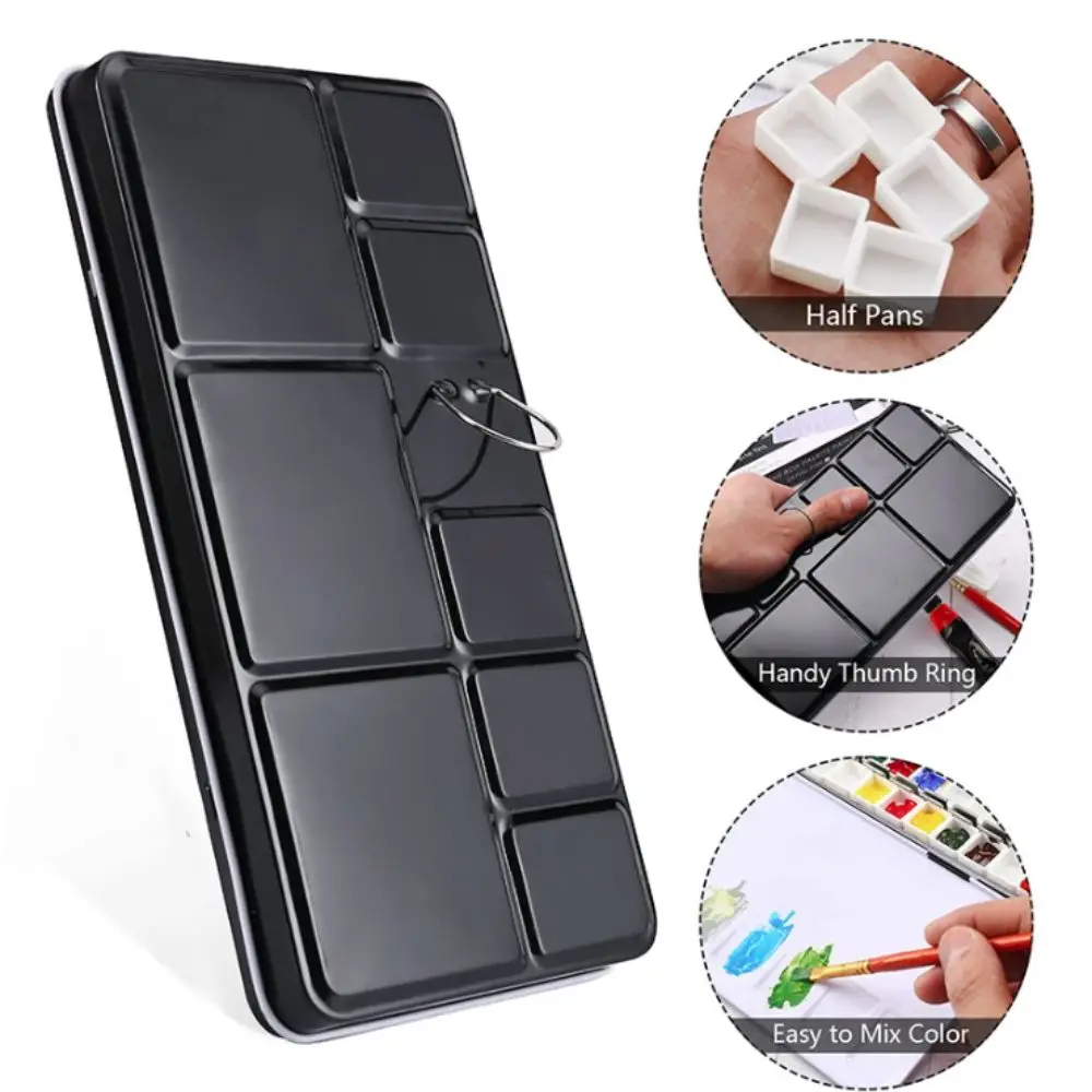 Portable 12/24/52 Grid Empty Watercolor Palette Metal Thicken Empty Paint Case Rectangular Watercolor Tin Palette Student