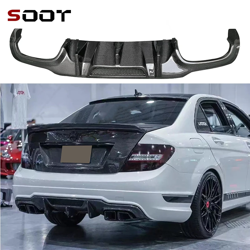 

For Mercedes Benz C Class W204 2012-2014 C63 Carbon Fiber Rear Diffuser Rear Bumper Splitter Lip Diffuser Cover Auto Parts