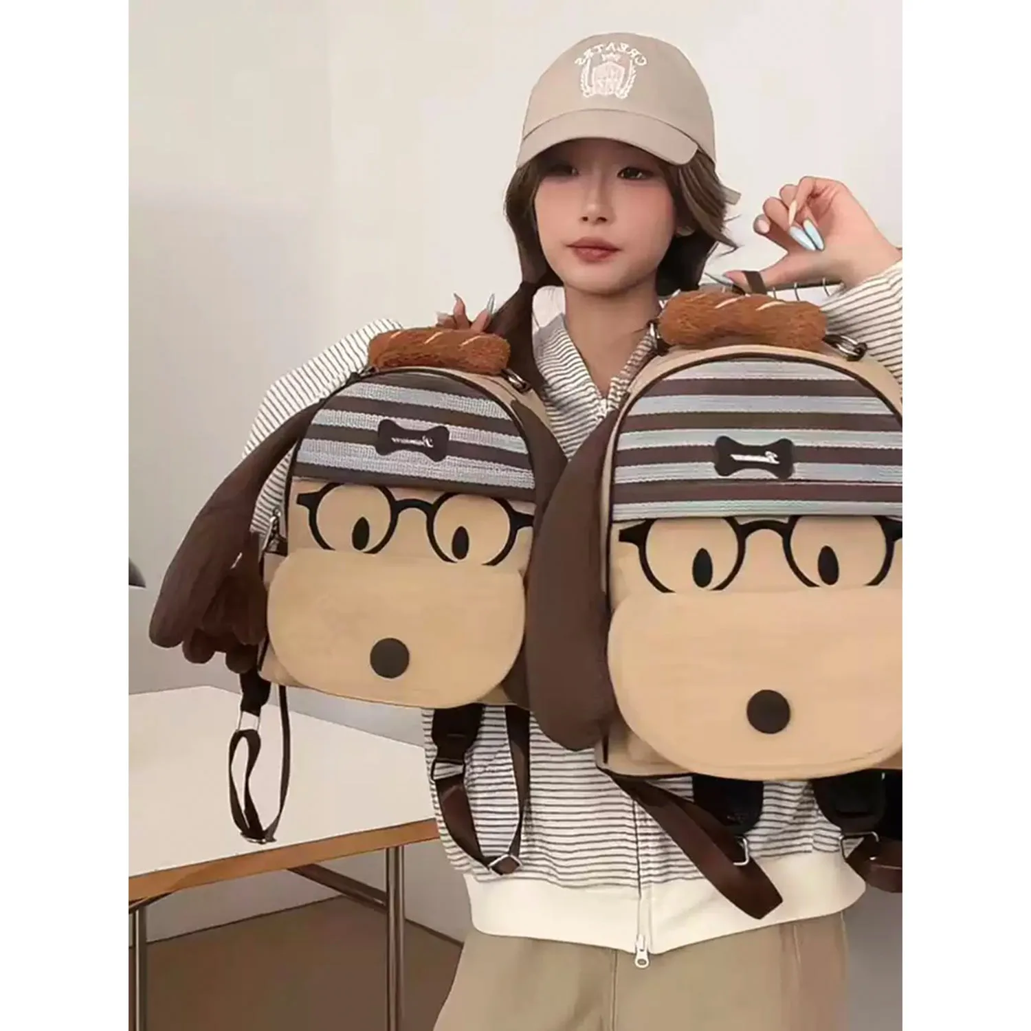 Japanese Cute Cartoon Big Ears Puppy Backpack Female Student Schoolbag Cartoon Large Capacity Atmosphere Casual Backpack Girl