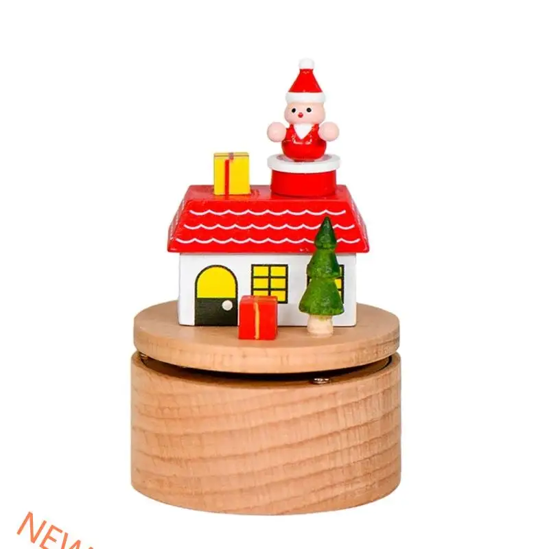 Rotating Music Boxes Wooden Handcrafted Holiday Decoration Christmas Tree Santa Clauses Theme Gift With Melodies