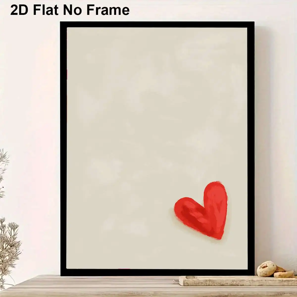 2D Flat, 2D Flat, Frameless Canvas Painting, Featuring a Easy Red Heart on a Beige Backdrop. This Minimalist Art Print Serves