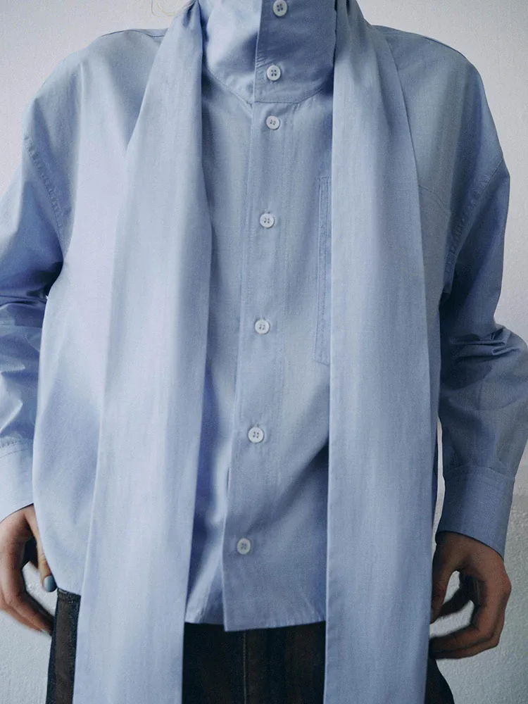 

Spring 2026 Women's Faion irt Collar Knot Decoration Long Sve High Collar Versatile New Arrival Ele Sle