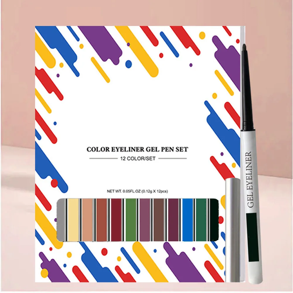 Quick-Drying Colored Eyeliner Gel Pen 12 Color Set Portable Non-Smudge Eyeliner Pen Gift For Birthday Eyeliner Gel Pen 12 Colors