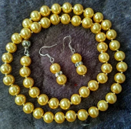 

8mm Gold Shell Pearl necklace AAA+ 18 inches Earring Set