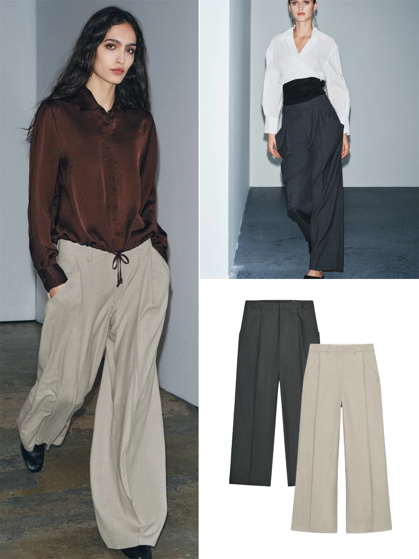 

Winter New Simple Women's Suit Pants Loose Cotton Wool Blend mid Waist with kets Straight Leg Long Trousers