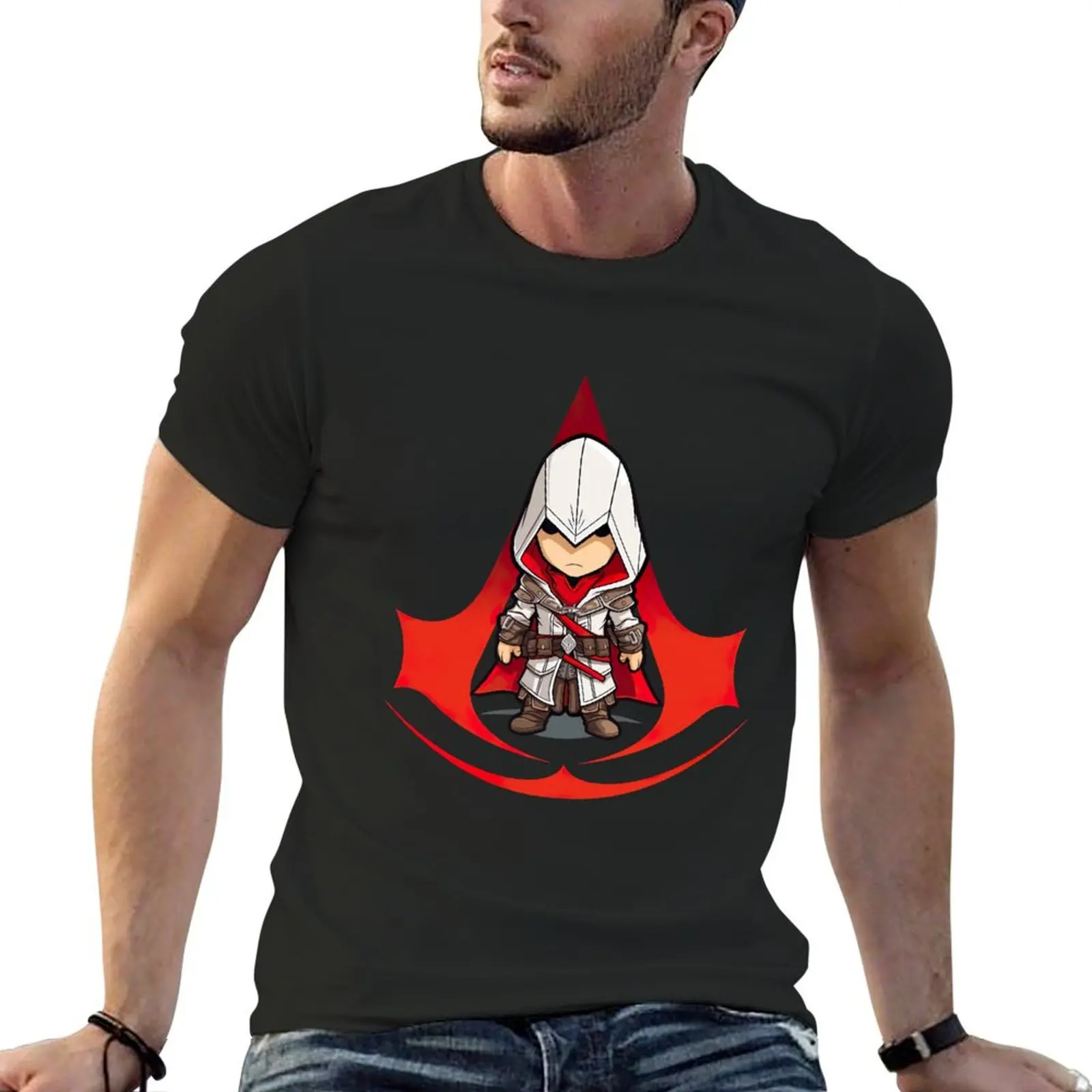 Assassins Creed Chibi with Logo T-Shirt summer top graphics new edition shirts graphic tees mens shirts graphic tee