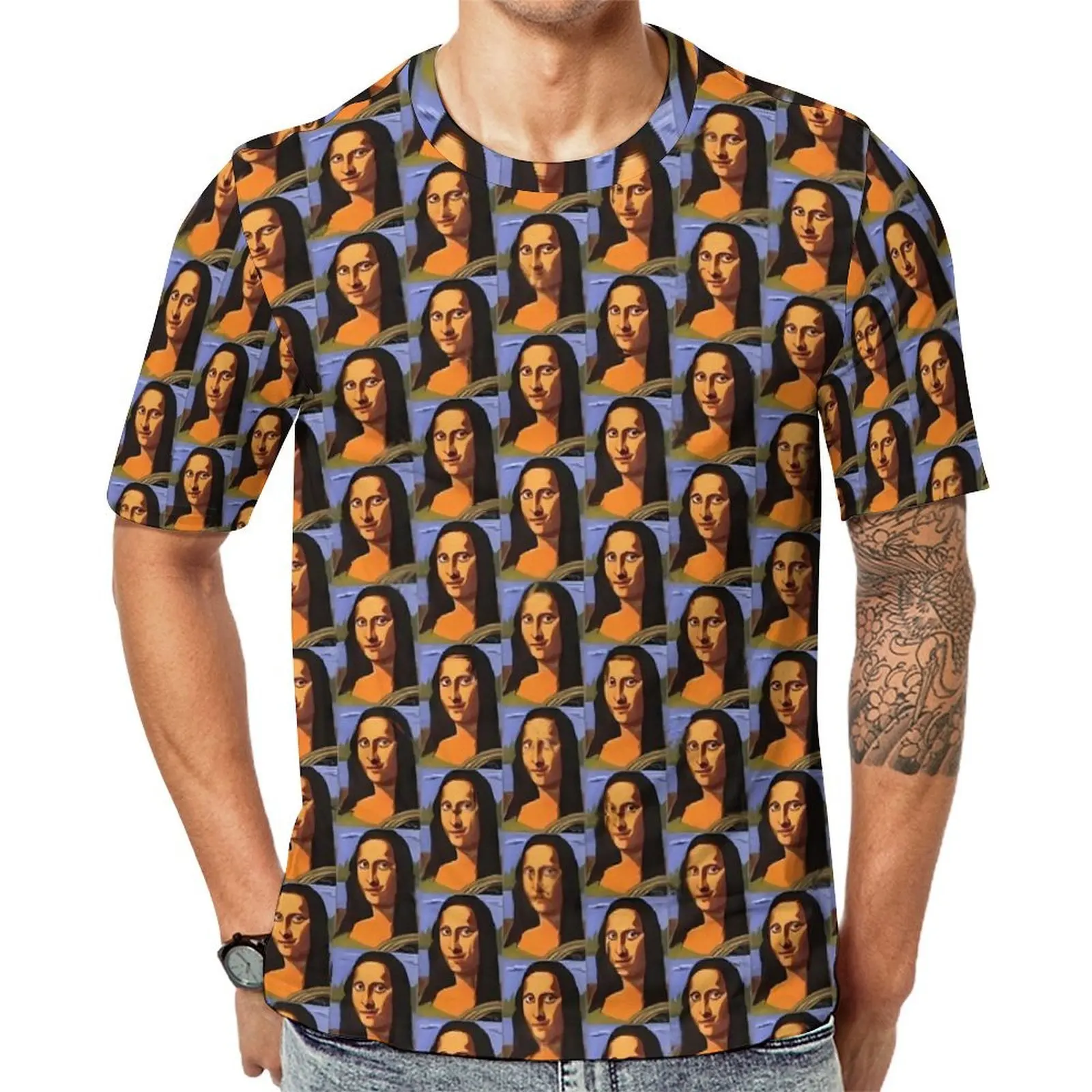 Plus Size T Shirt Premium Mona Lisa T-Shirts Acrylic Painting Street Style O-Neck Tee Shirt Men Trending Printed Tops