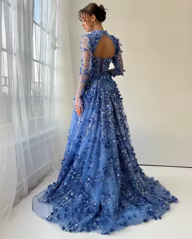 Glimmer Long Evening Dress for Muslim Women Long Sleeves Crystals Beading Special Occasion Dress Vestidos De Gala Customized