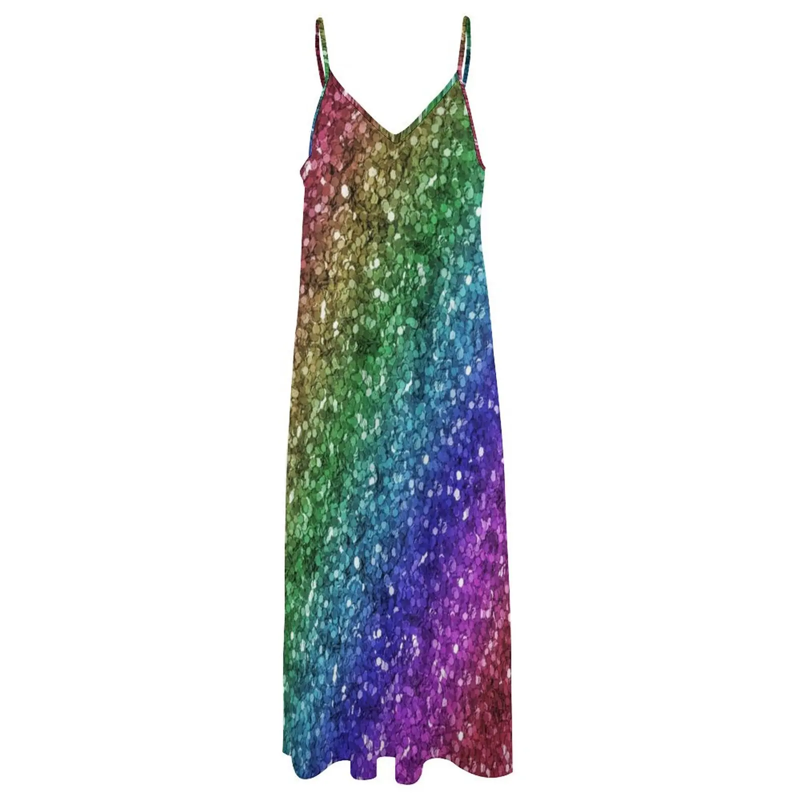 Glitter arco-íris unicórnio padrão sem mangas vestido longo vestidos de verão mulher 2025 vestido de baile de verão 2025