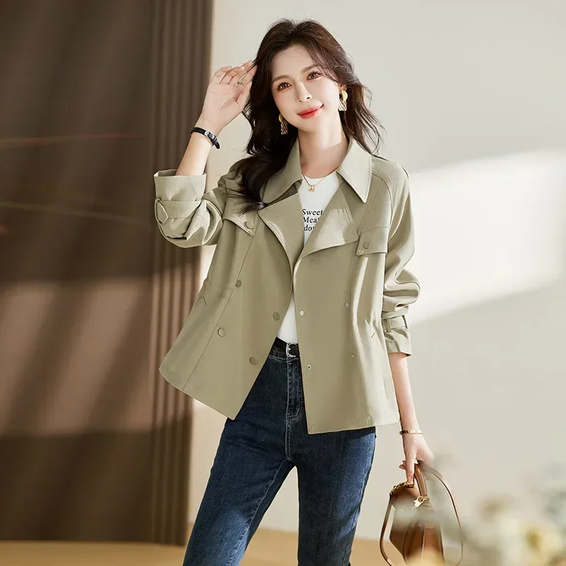 

Весна-Осень 202, однотонная утягивающая куртка средней длины, обычный, с длинными рукавами, модный пригородный костюм с воротником