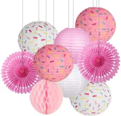 Pink/Blue Donut Round Paper Lantern Birthday Wedding birthday decor gift craft DIY lampion white hanging lantern ball supplies