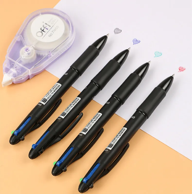 5 Pcs 4 MultiColor Ballpoint Pen 0.7mm Black Blue Red Green Refills 4 Colors Ink Ball Pen for School Marker Writing