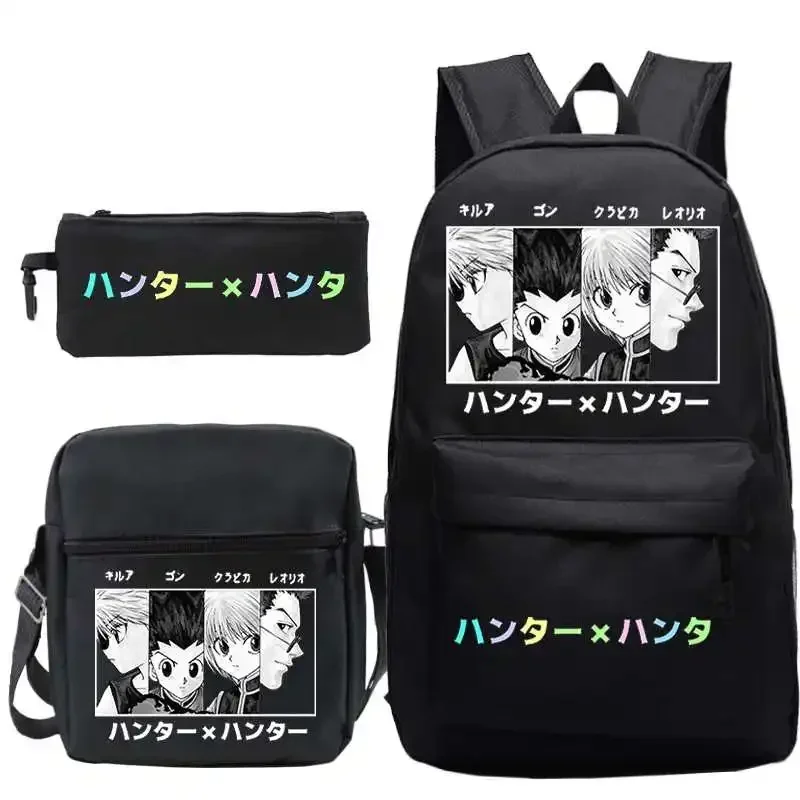 Hot Anime X HUNTER Killua Print Backpack for Boys Girls Student Zipper School Bags 3pcs/set Mochila Teens Travel Rucksack