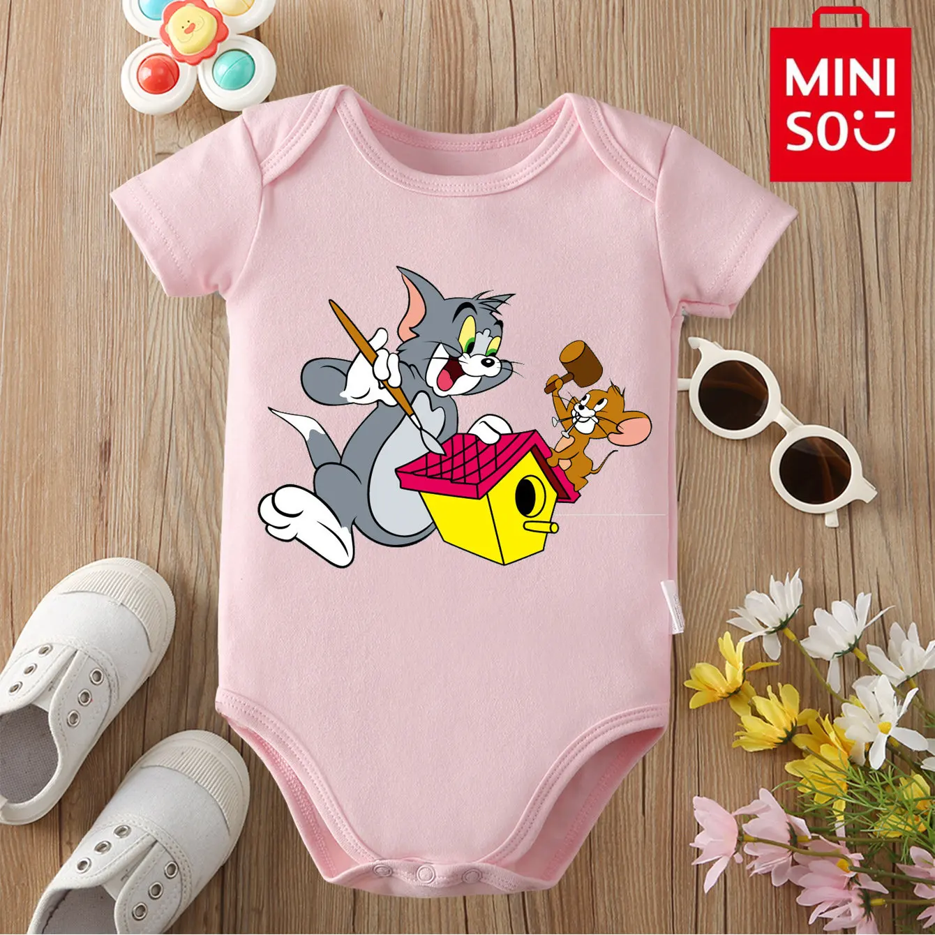 

MINISO Funny Jerry/Tom 100% Cotton Bodysuit Soft Baby Cloths Best Gift for Baby Onesie Jumpsuit for 0 To 12 Months Cute Newborn