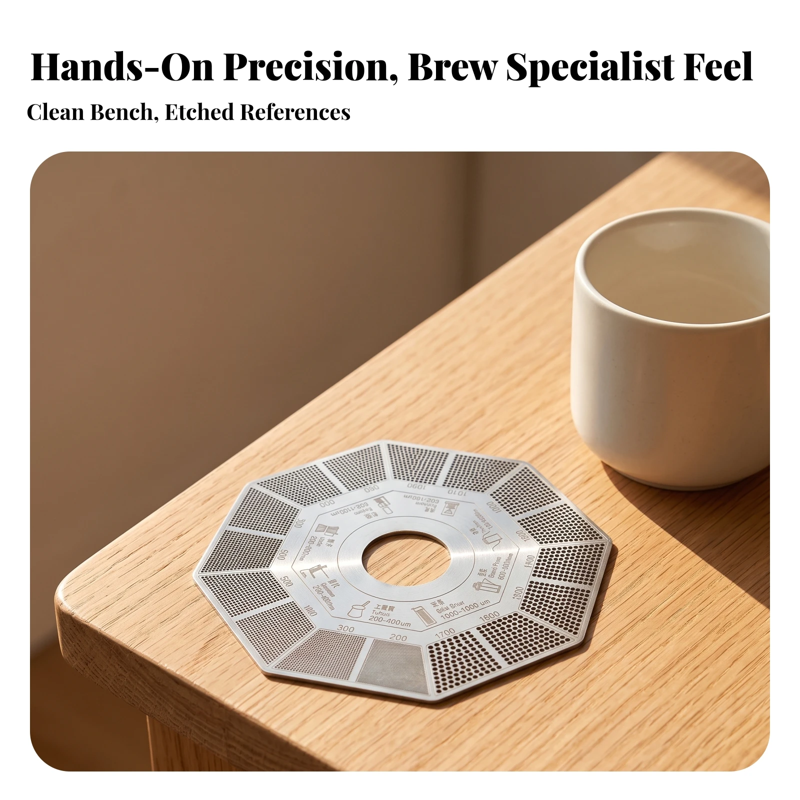 Coffee Grind Reference Card Octagonal Metal Coffee Grind Reference Card Pocket-Sized Accurate for Home Brewers, Cafes, Kitchen