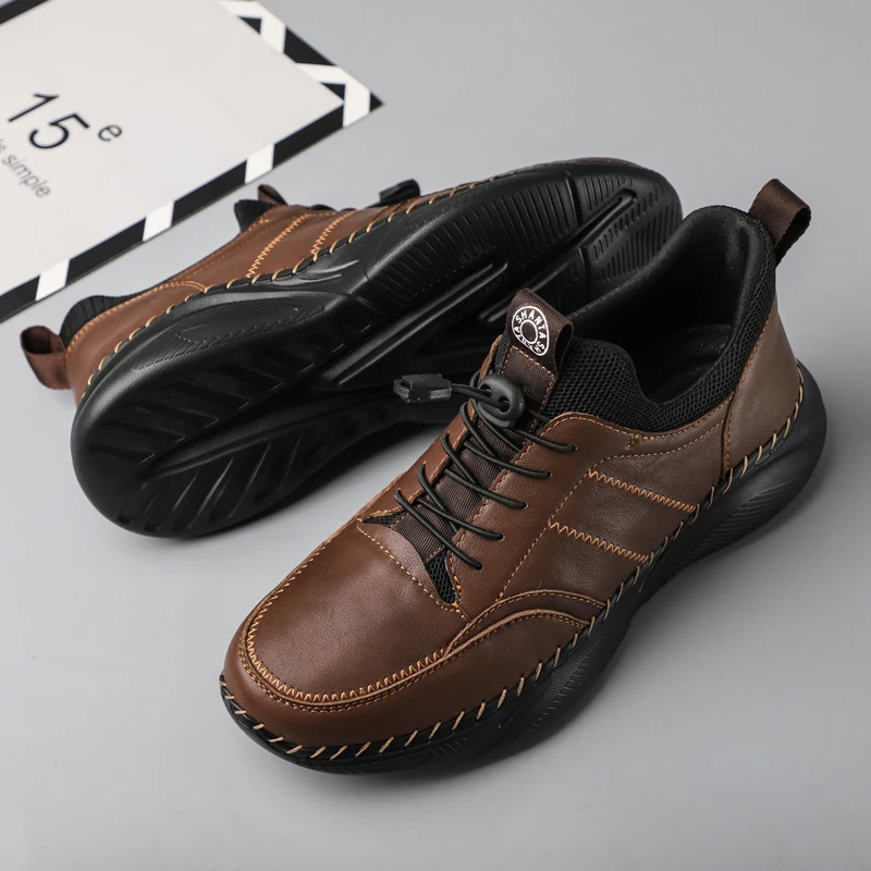 Plus Size 48 Outdoor Fashion Casual Shoes Comfort Men's Dermis Leather Shoes Hand Stitched Driving Shoes Plus Velvet Dad Shoes