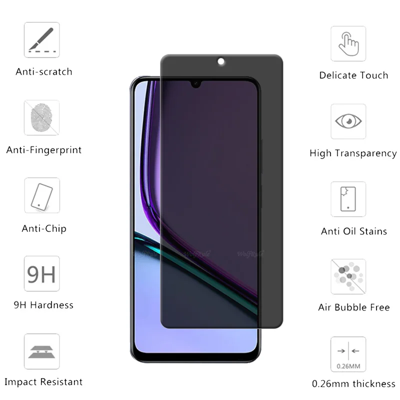 Piezas de vidrio templado para móvil, Protector de pantalla antiespía para OPPO Realme Note 60, Note 60, 9H, Realme, 4 Realme