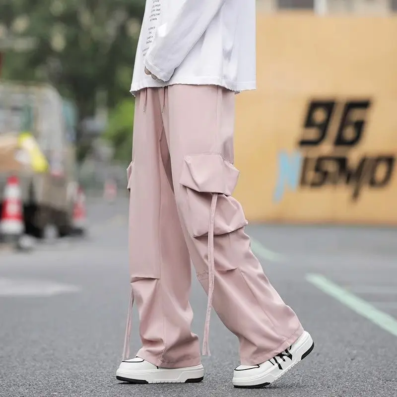 

Мужская одежда, осенне-зимние флокированные однотонные эластичные карманы с высокой талией, бандажные брюки в консервативном стиле, широкие брюки