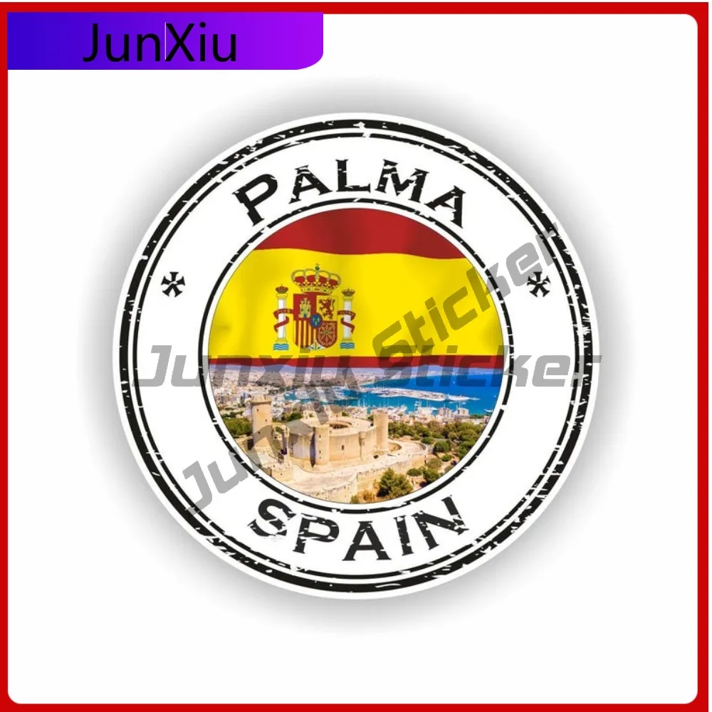 

Palma Spain Seal Funny Laptop Waterproof Decal Sticker Round Pattern Sticker Bumper Cool Laptop Helmet Bumper Cool Cool Car