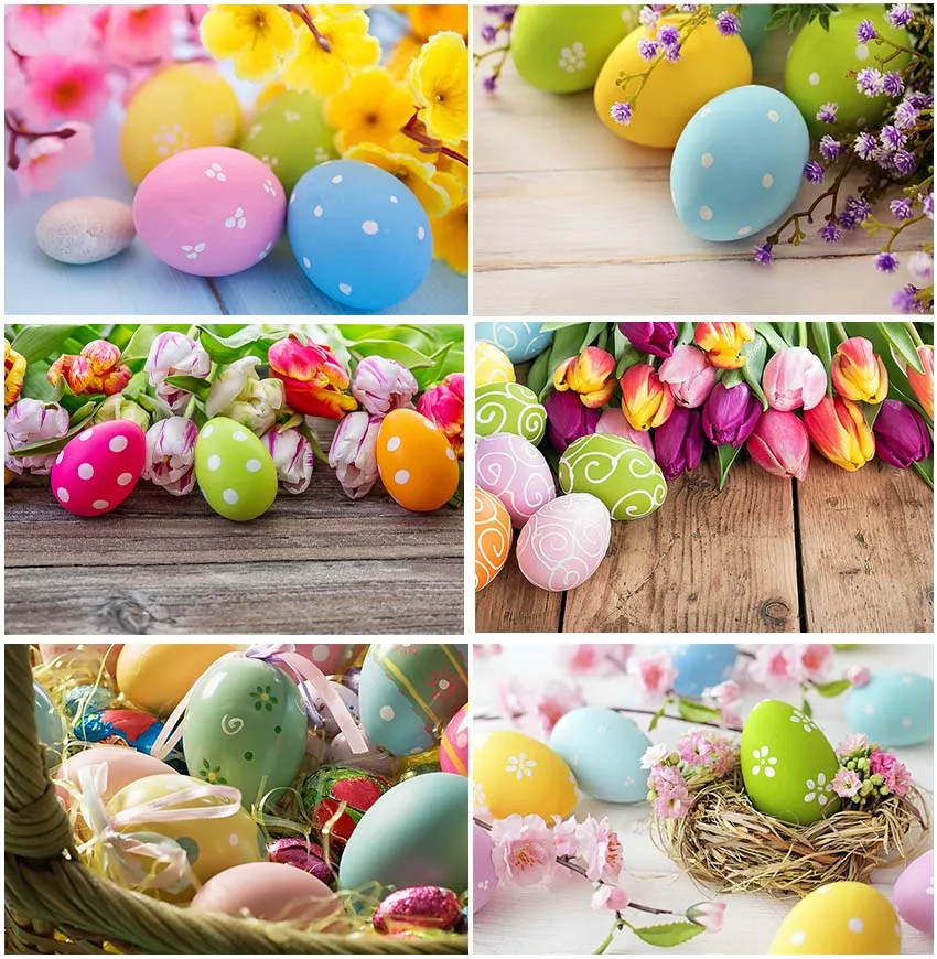 

Easter Photographic Eggs Flowers Pattern Spring Backgrounds Wood Boards Basket Studio Banner Backdrops Decoration Supplies Props