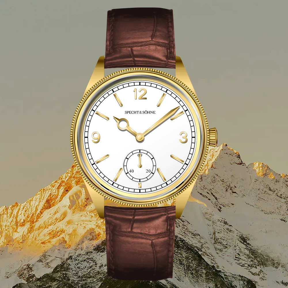 موضة جديدة Specht & Söhne 1908 ساعات آلية للرجال الياقوت كريستال السلمون اللون الفولاذ المقاوم للصدأ ساعة للرجال مقاوم للماء