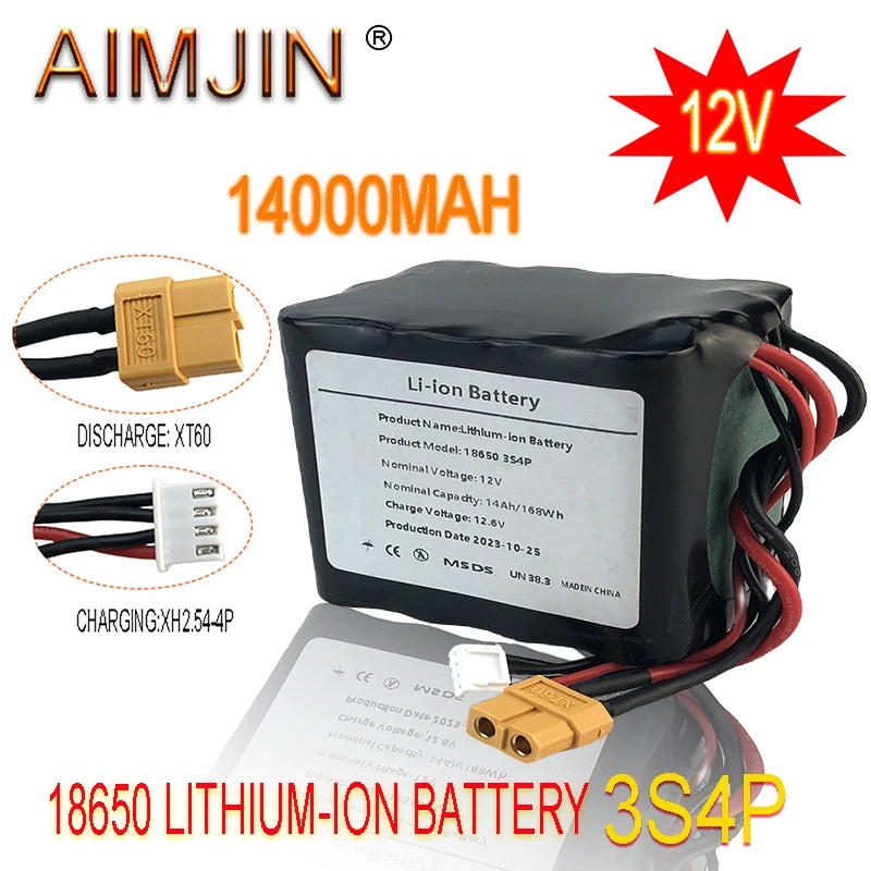 AIMJIN 3S4P 12V 14Ah High Capacity UAV Rechargeable 12.6V Li-ion Battery for Various RC Airplane Drone Quadrotor XH2.54-4P XT60