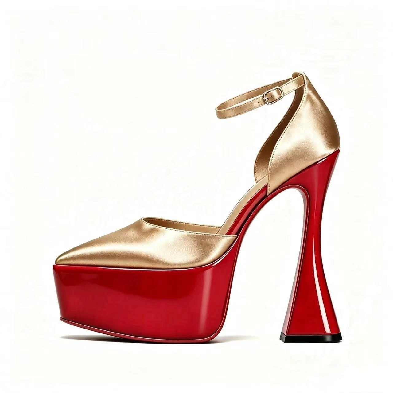 Women Satin Pointed Toe Platform Pumps Ankle Strap Flared High Heels OutSole Evening Wedding Party Formal Fashion Dress Footwear view 5