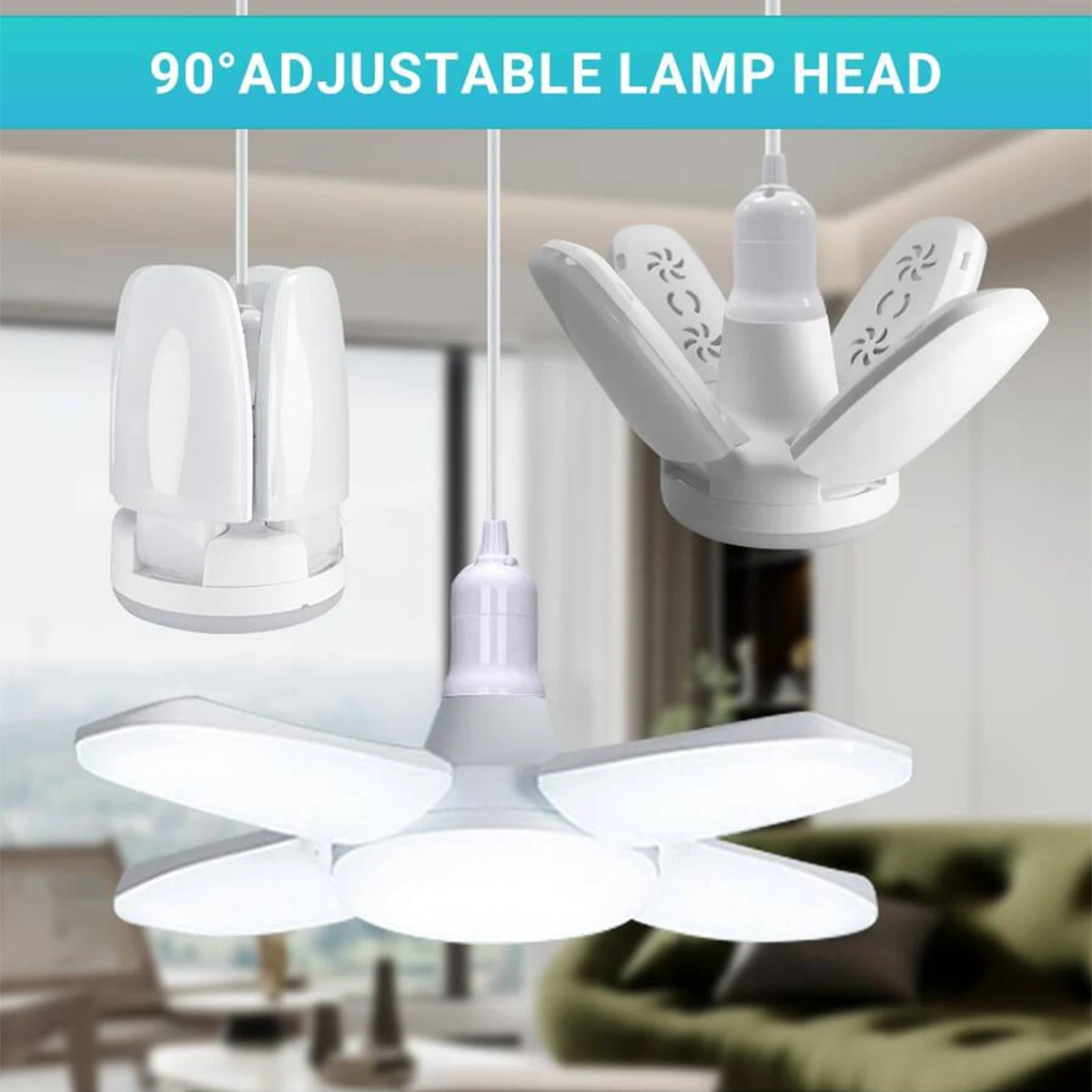 E26 E27 LED Bulb Fan Blade Timing Lamp Foldable LED Light Bulb Four Leaf AC85-265V 28W For Home Ceiling Lighting Garage Basement