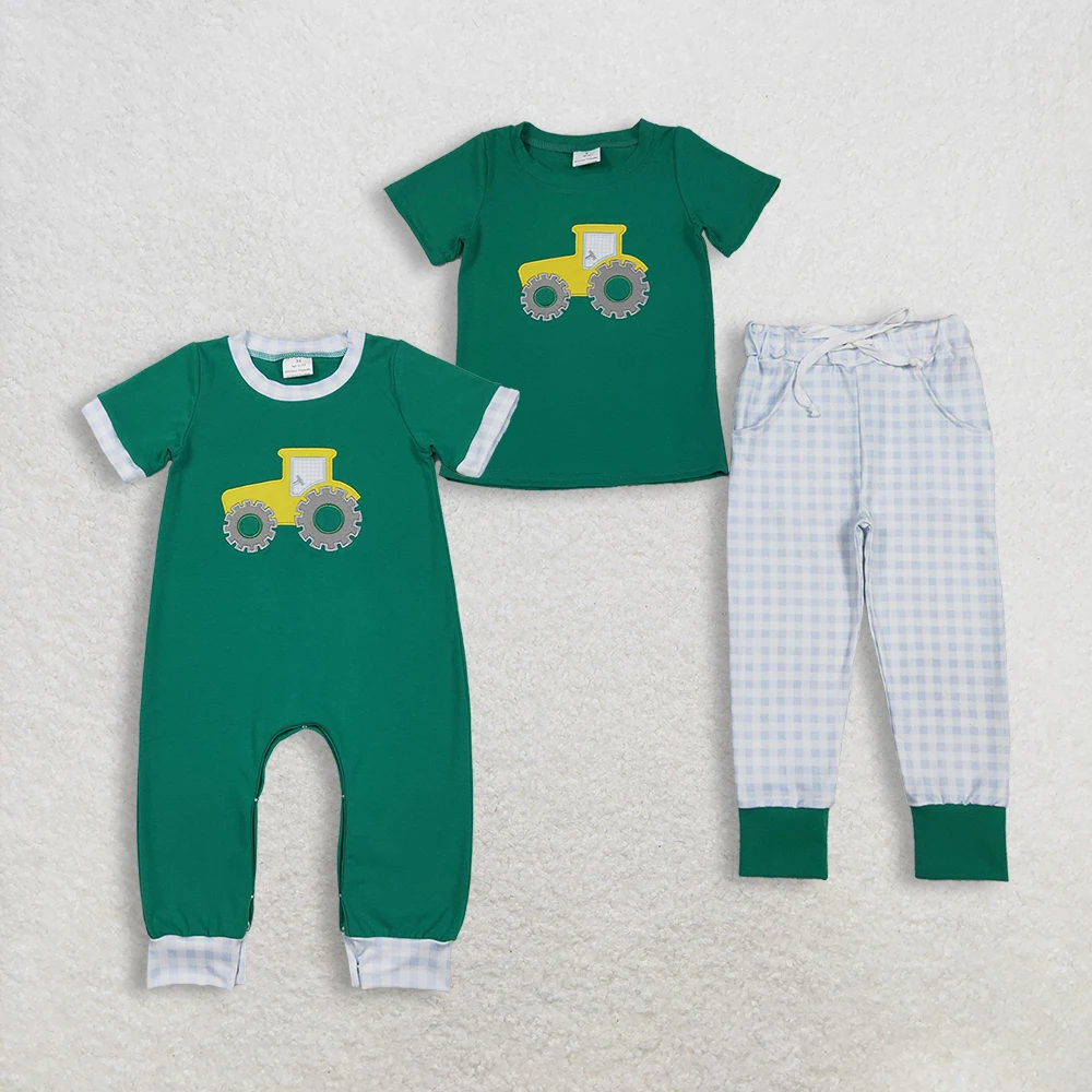 

z1128-05 SR3332 Wholesale baby rompers kids clothes boys embroidery green long sleeve romper boutique children clothing