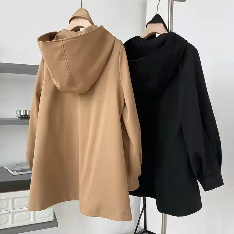 Small Short Windbreaker Women's 2022 Spring Korean Version All-Match Loose Hooded Jacket Women [Original Fabric] Solid Color Q02