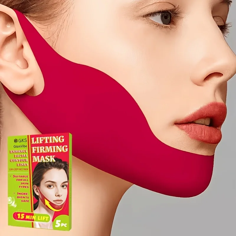 5 máscaras con forma de V con diseño en forma de V que se ajustan perfectamente a la piel, suaves y no irritantes, levantan la mandíbula y reducen los contornos faciales, portátiles y fáciles de usar, adecuadas para todo tipo de piel.