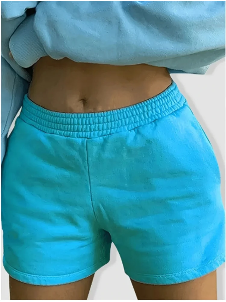 Summer Blue Shorts Women Casual Elastic Waist Pants Simple  Temperament Hot Shorts