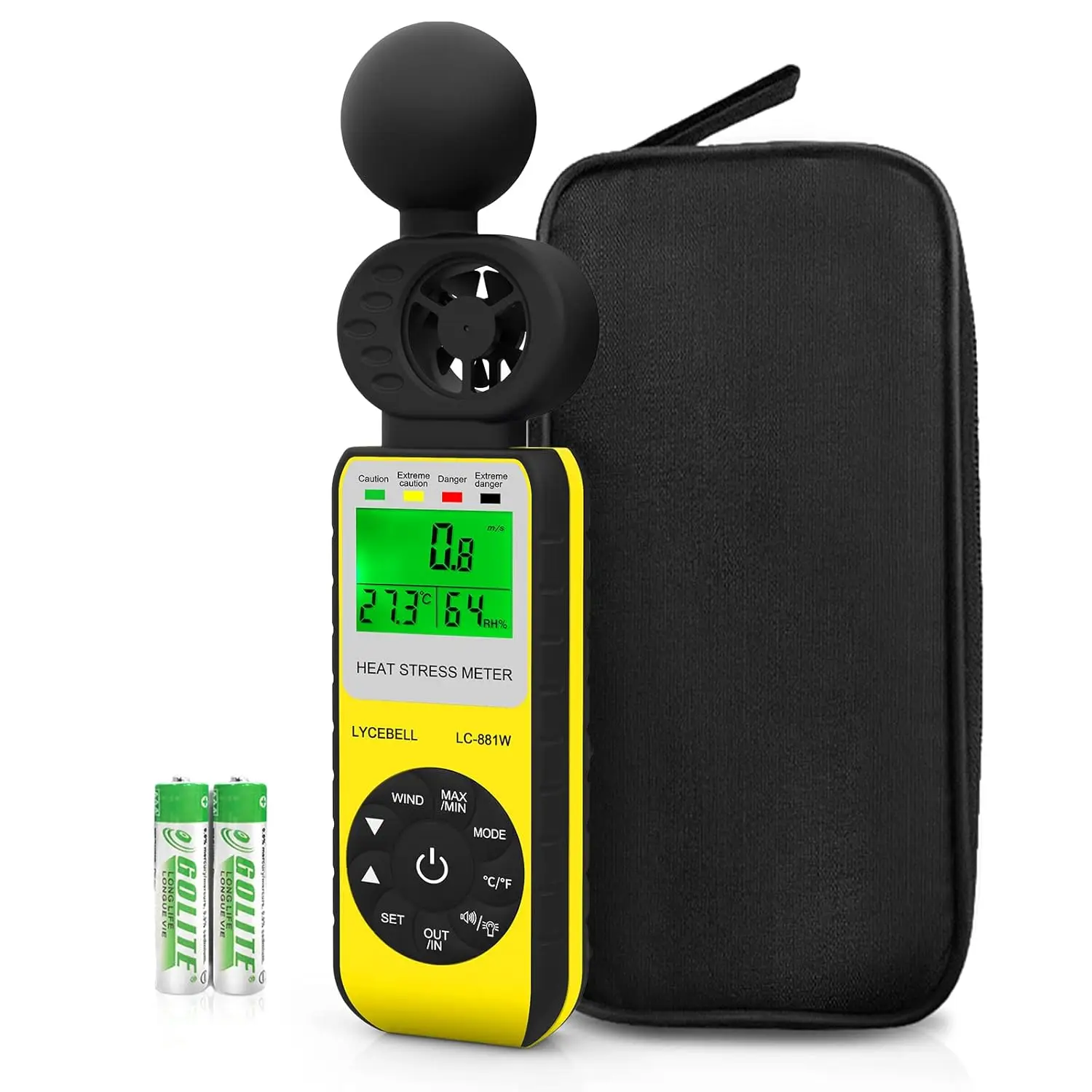 LC-881W Digital Anemometer - 3-in-1 Portable Wind Speed Meter with Humidity and Temperature Measurement, WBGT Alarm for Outdoor