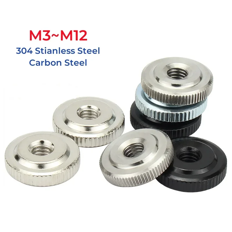 GB807 304 Stianless Steel Carbon Steel Small Step Hand Tighten Nut M3 M4 M5 M6 M8 M10 M12 Knurled Thumb Nuts