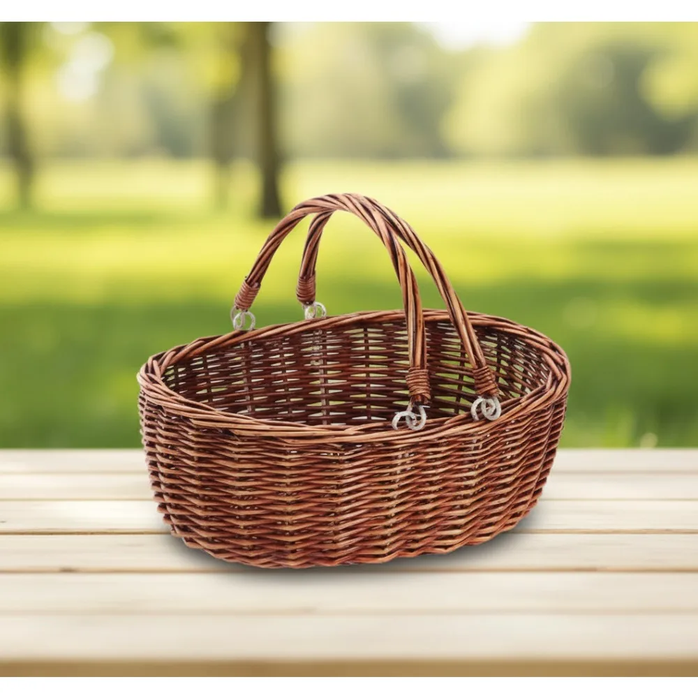 

Handmade Woven Picnic Basket with Handle - Natural Brown Storage for Outdoor Family Picnics & Home Decor