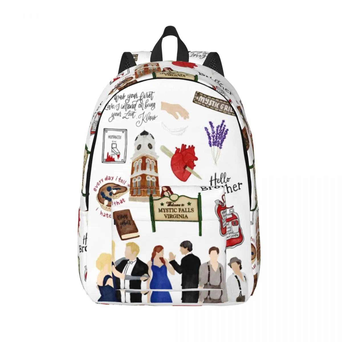 Der Vampir Tagebücher Cartoon Rucksack für Männer Frauen Teenager High School Business Daypack TV-Serie Laptop Segeltuch taschen mit Tasche